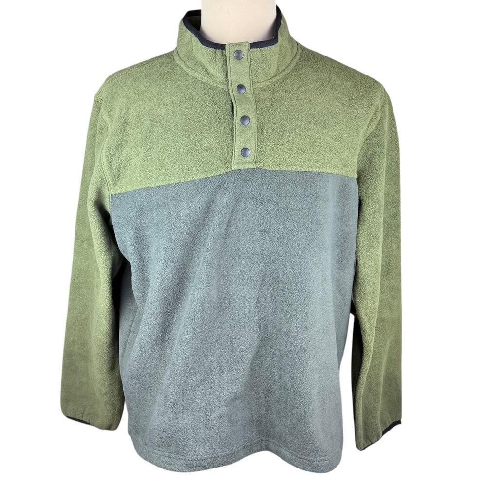 Hawke & Co NWT Fleece Pullover Quarter Snap Olive Green Gray Colorblock XL